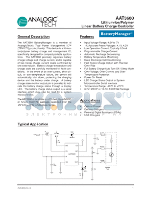 AAT3680_06 datasheet - Lithium-Ion/Polymer Linear Battery Charge Controller