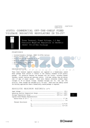 COM7915T datasheet - COMMERCIAL OFF-THE-SHELF FIXED VOLTAGE NEGATIVE REGULATORS IN TO-257