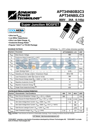 APT34N80LC3 datasheet - Super Junction MOSFET