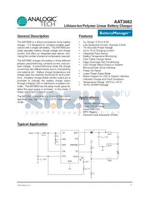 AAT3682 datasheet - Lithium-Ion/Polymer Linear Battery Charger