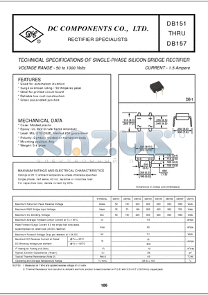 DB153 datasheet - TECHNICAL SPECIFICATIONS OF SINGLE-PHASE SILICON BRIDGE RECTIFIER