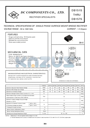 DB153S datasheet - TECHNICAL SPECIFICATIONS OF SINGLE-PHASE SURFACE MOUNT BRIDGE RECTIFIER