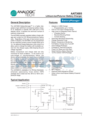 AAT3685IWP-4.2-1-T1 datasheet - Lithium-Ion/Polymer Battery Charger