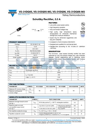 31DQ05TR-M3 datasheet - Schottky Rectifier, 3.3 A