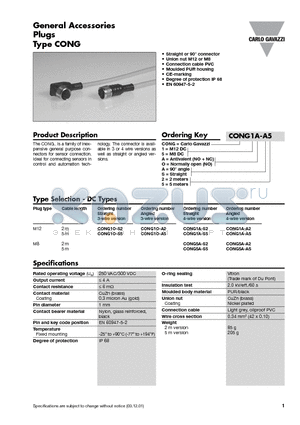 CONG5A-A5 datasheet - General Accessories Plugs Type CONG
