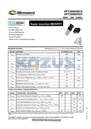 APT38N60SC6 datasheet - C Super Junction MOSFET
