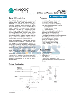 AAT3687 datasheet - Lithium-Ion/Polymer Battery Charger