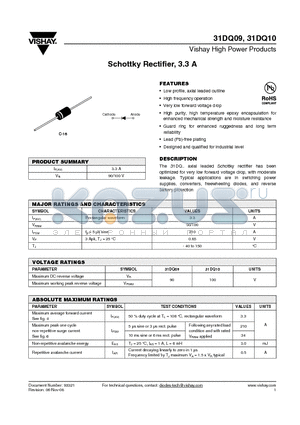 31DQ10 datasheet - Schottky Rectifier, 3.3 A