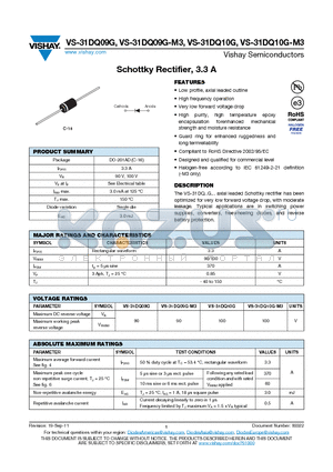31DQ10G-M3 datasheet - Schottky Rectifier, 3.3 A