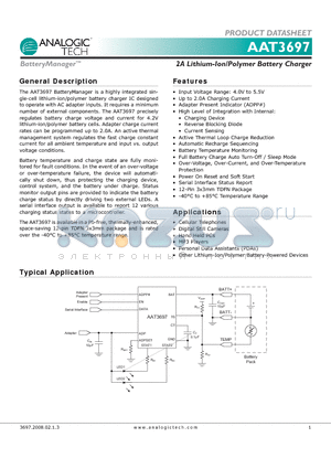 AAT3697_08 datasheet - 2A Lithium-Ion/Polymer Battery Charger