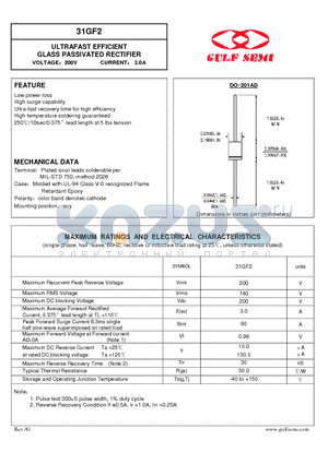 31GF2 datasheet - ULTRAFAST EFFICIENT GLASS PASSIVATED RECTIFIER VOLTAGE200V CURRENT 3.0A