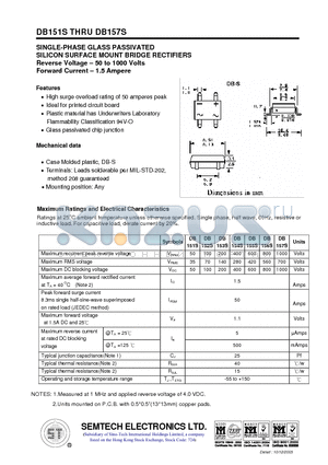 DB155S datasheet - SINGLE-PHASE GLASS PASSIVATED SILICON SURFACE MOUNT BRIDGE RECTIFIERS