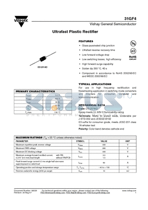 31GF4 datasheet - Ultrafast Plastic Rectifier