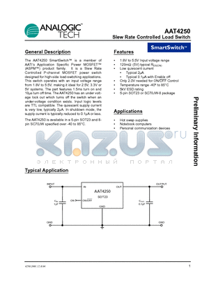 AAT4250IGV-T1 datasheet - Slew Rate Controlled Load Switch