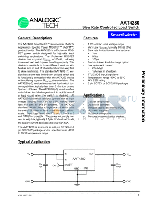 AAT4280-3 datasheet - Slew Rate Controlled Load Switch