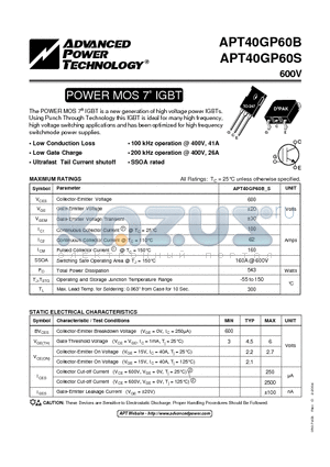 APT40GP60S datasheet - POWER MOS 7 IGBT