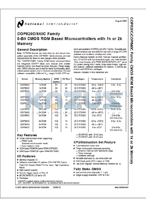 COP642C datasheet - 8-Bit CMOS ROM Based Microcontrollers with 1k or 2k