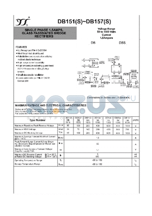 DB157 datasheet - SINGLE PHASE 1.5AMPS. GLASS PASSIVATED BRIDGE RECTIFIERS
