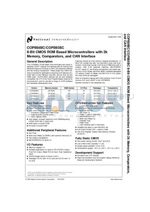 COP684BC datasheet - 8-Bit CMOS ROM Based Microcontrollers with 2k Memory, Comparators, and CAN Interface