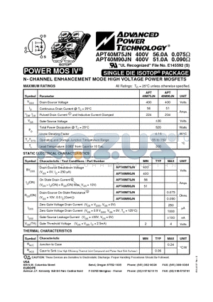 APT40M90JN datasheet - N-CHANNEL ENHANCEMENT MODE HIGH VOLTAGE POWER MOSFETS