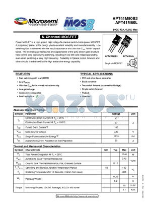 APT41M80B2 datasheet - N-Channel MOSFET