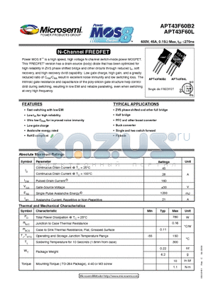 APT43F60L datasheet - N-Channel FREDFET