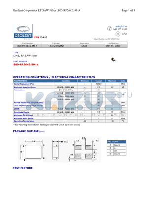 800-RF2642.5M-A datasheet - DMB, RF SAW Filter