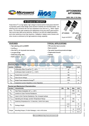 APT43M60B2 datasheet - N-Channel MOSFET