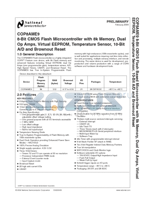 COP8-EMFA-68N datasheet - 8-Bit CMOS Flash Microcontroller with 8k Memory, Dual Op Amps, Virtual EEROM, Temperature Sensor,10-Bit A/D and Brownout Reset