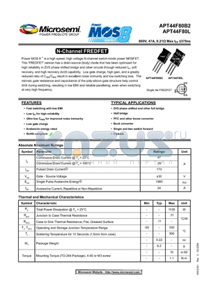 APT44F80L datasheet - N-Channel FREDFET