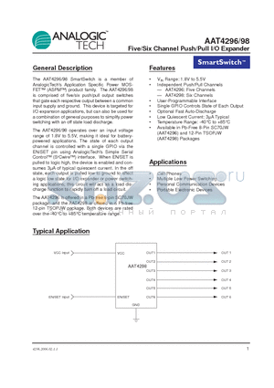 AAT4296 datasheet - Five/Six Channel Push/Pull I/O Expander