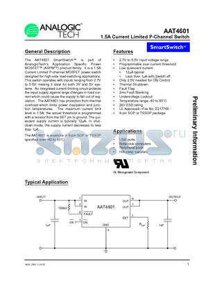 AAT4601 datasheet - 1.5A Current Limited P-Channel Switch
