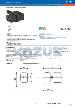 1651 datasheet - IEC Connector C19, Rewireable, Angled