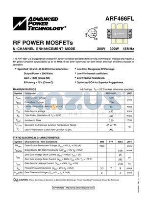 APT466FL datasheet - N-CHANNEL ENHANCEMENT MODE RF POWER MOSFETs