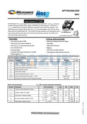 APT46GA90JD40 datasheet - High Speed PT IGBT