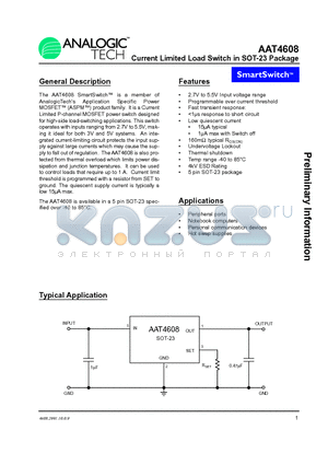 AAT4608 datasheet - Current Limited Load Switch in SOT-23 Package