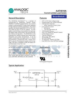 AAT4610A datasheet - Current Limited Load Switch