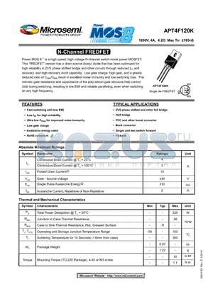 APT4F120K_10 datasheet - 1200V, 4A, 4.2Y Max Trr 195nS