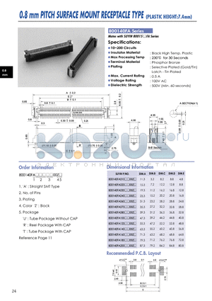 800140FA datasheet - 0.8 mm PITCH SURFACE MOUNT RECEPTACLE TYPE