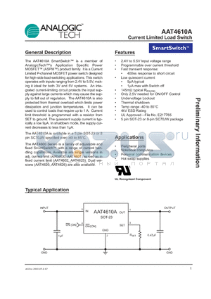 AAT4610AIJS-1-T1 datasheet - Current Limited Load Switch