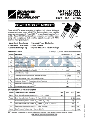 APT5010B2LL datasheet - POWER MOS 7 MOSFET