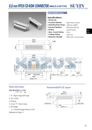 800185MR datasheet - 0.8 mm PITCH CD-ROM CONNECTOR