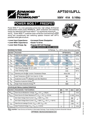 APT5010JFLL datasheet - POWER MOS 7 FREDFET