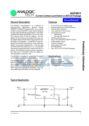 AAT4611 datasheet - Current Limited Load Switch in SOT-23 Package