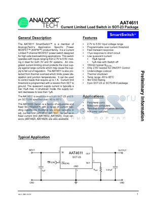 AAT4611IGV-T1 datasheet - Current Limited Load Switch in SOT-23 Package