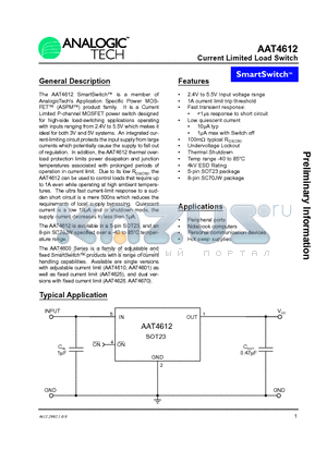 AAT4612 datasheet - Current Limited Load Switch