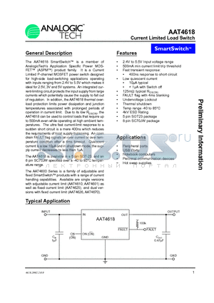 AAT4618 datasheet - Current Limited Load Switch