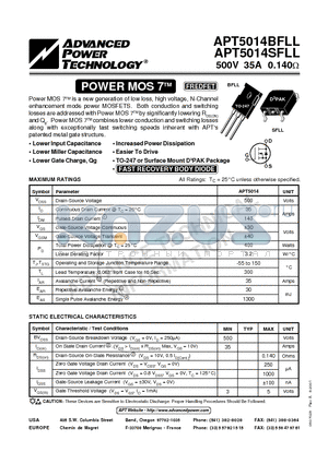 APT5014 datasheet - Power MOS 7TM is a new generation of low loss, high voltage, N-Channel enhancement mode power MOSFETS.