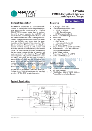 AAT4620ITP-T1 datasheet - PCMCIA Current Limit Interface and Capacitor Charger