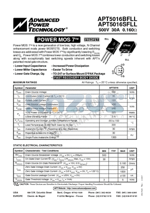 APT5016 datasheet - Power MOS 7TM is a new generation of low loss, high voltage, N-Channel enhancement mode power MOSFETS.